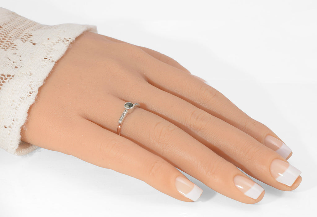 Art Deco moss agate ring - 9ct rose gold and silver - inner band detail showing 9CT SIL mark struck inside 9ct rose gold band