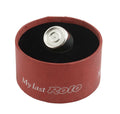 Sterling silver My Last Rolo keepsake - Sheffield 2003 - C. W. Sellors - silver Rolo sitting in open red cylindrical My Last Rolo presentation box showing My Last Rolo branding on box exterior on white background