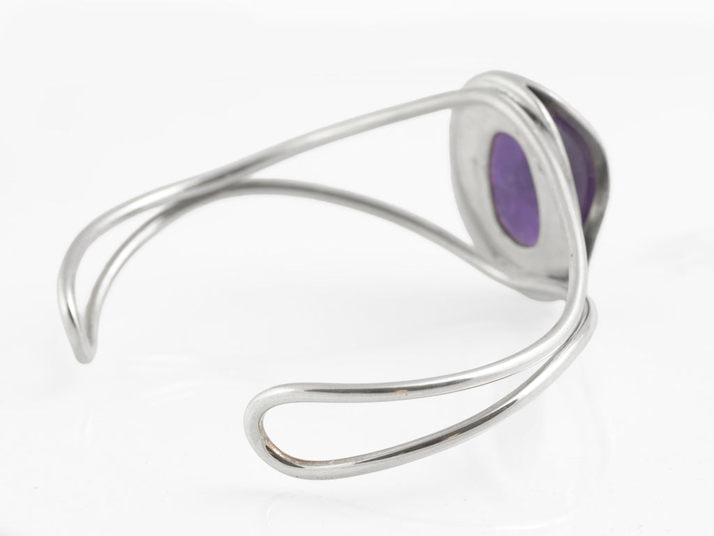 Vintage Sterling Silver Amethyst Cabochon Bangle - Polish Handmade - Gdańsk 925 - Circa 1990s - C3049