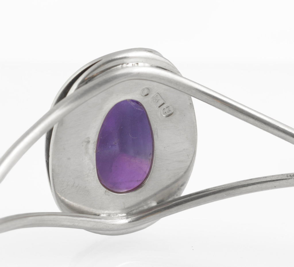 Vintage Sterling Silver Amethyst Cabochon Bangle - Polish Handmade - Gdańsk 925 - Circa 1990s - C3049