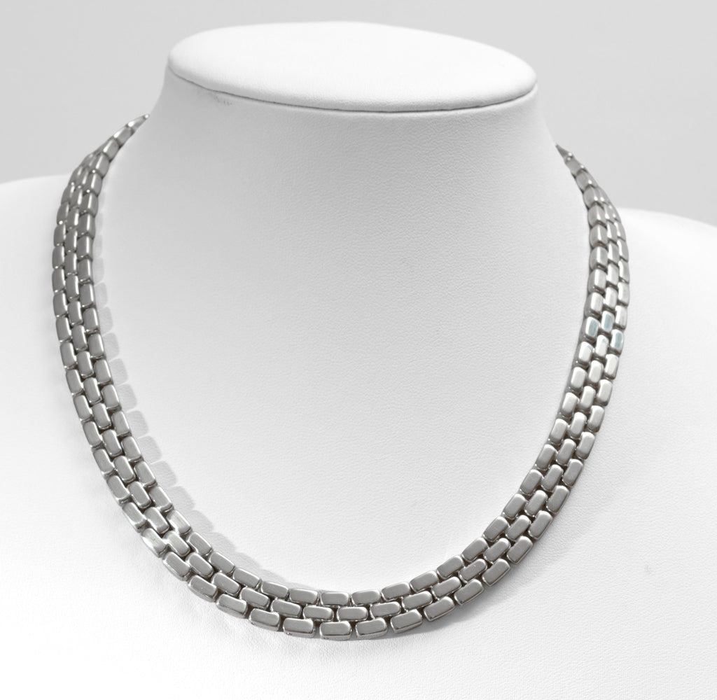 Heavy Sterling Silver Three Row Brick Link Necklace - 103g - C3055