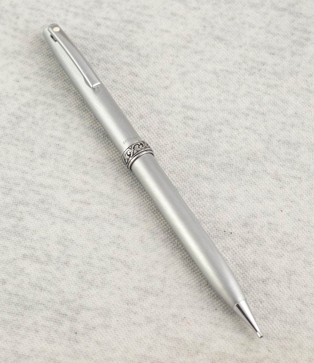 Lady Sheaffer 620 Florentine Fountain Pen and Pencil Set - Brushed Silver - Boxed - C3058