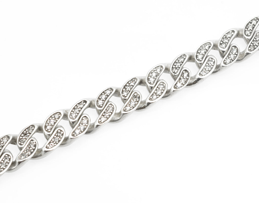 Vintage sterling silver curb chain bracelet close up of lobster clasp and terminal section showing Sheffield hallmark location