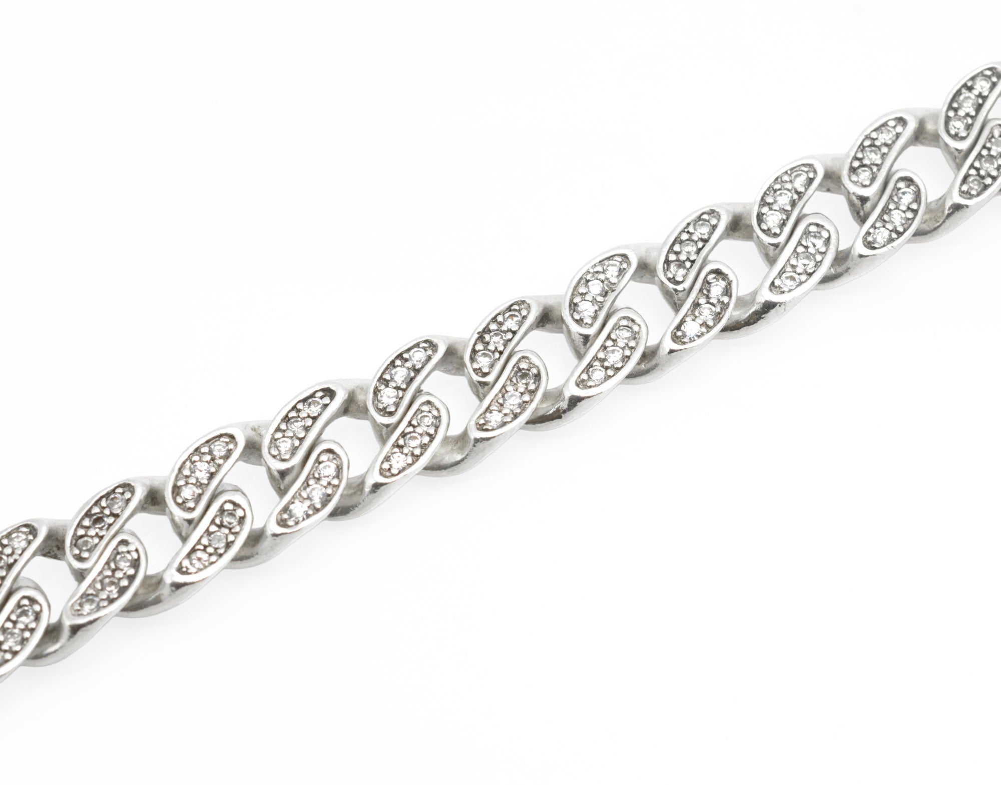Vintage sterling silver curb chain bracelet close up of lobster clasp and terminal section showing Sheffield hallmark location
