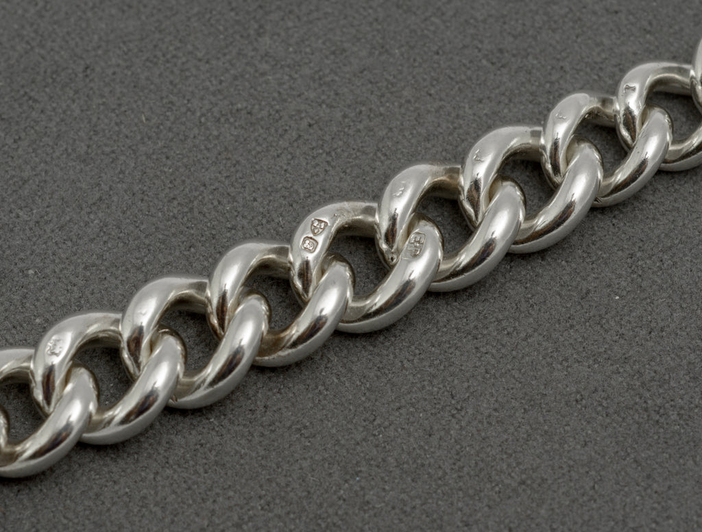 Antique sterling silver Albert watch chain dog clip and terminal section showing Chester 1902 hallmark and maker's mark E.P for Edwin Page