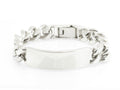 Vintage sterling silver ID bracelet close up of heavy folding box clasp showing construction and mechanism detail