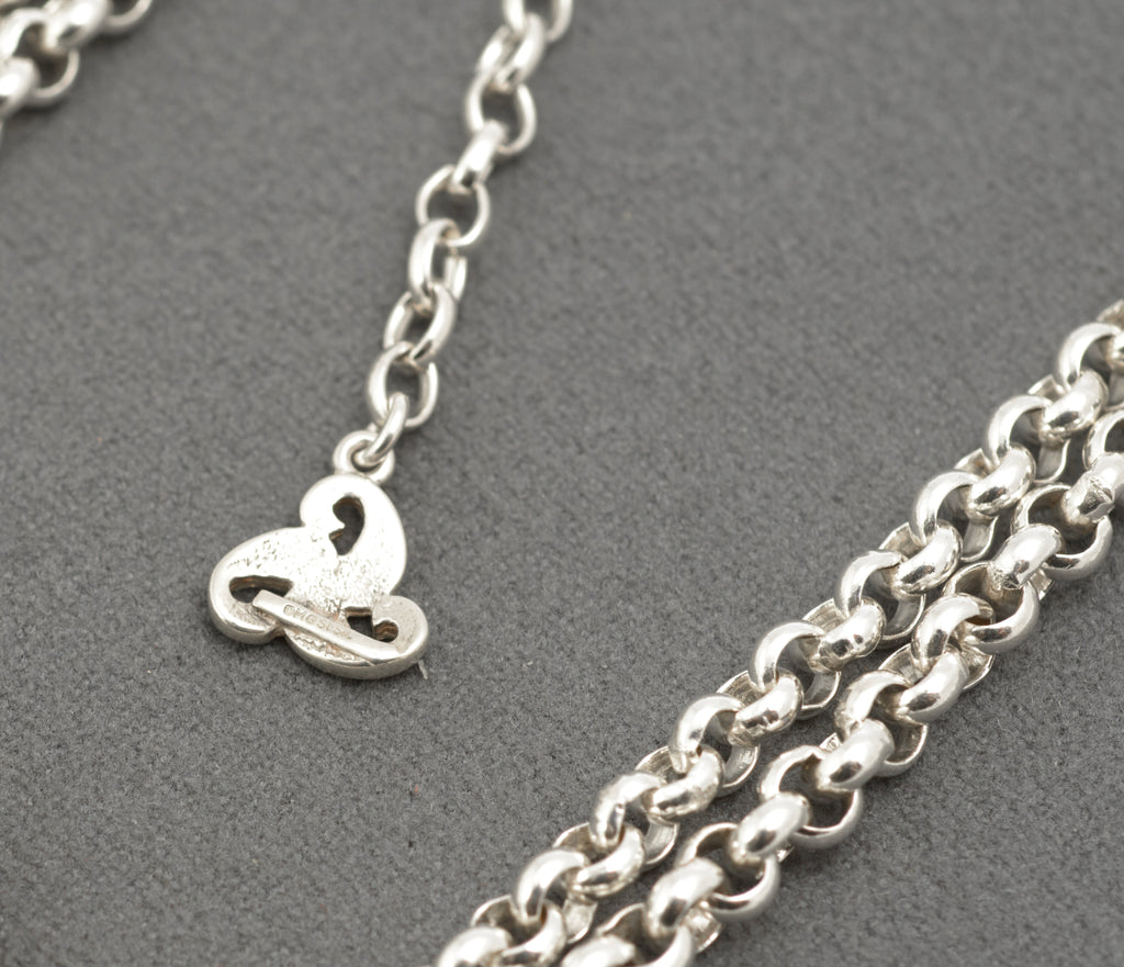Vintage Ola Gorie Sterling Silver Triskelion Necklet Double Rolo Chain Edinburgh 1996 - C3080