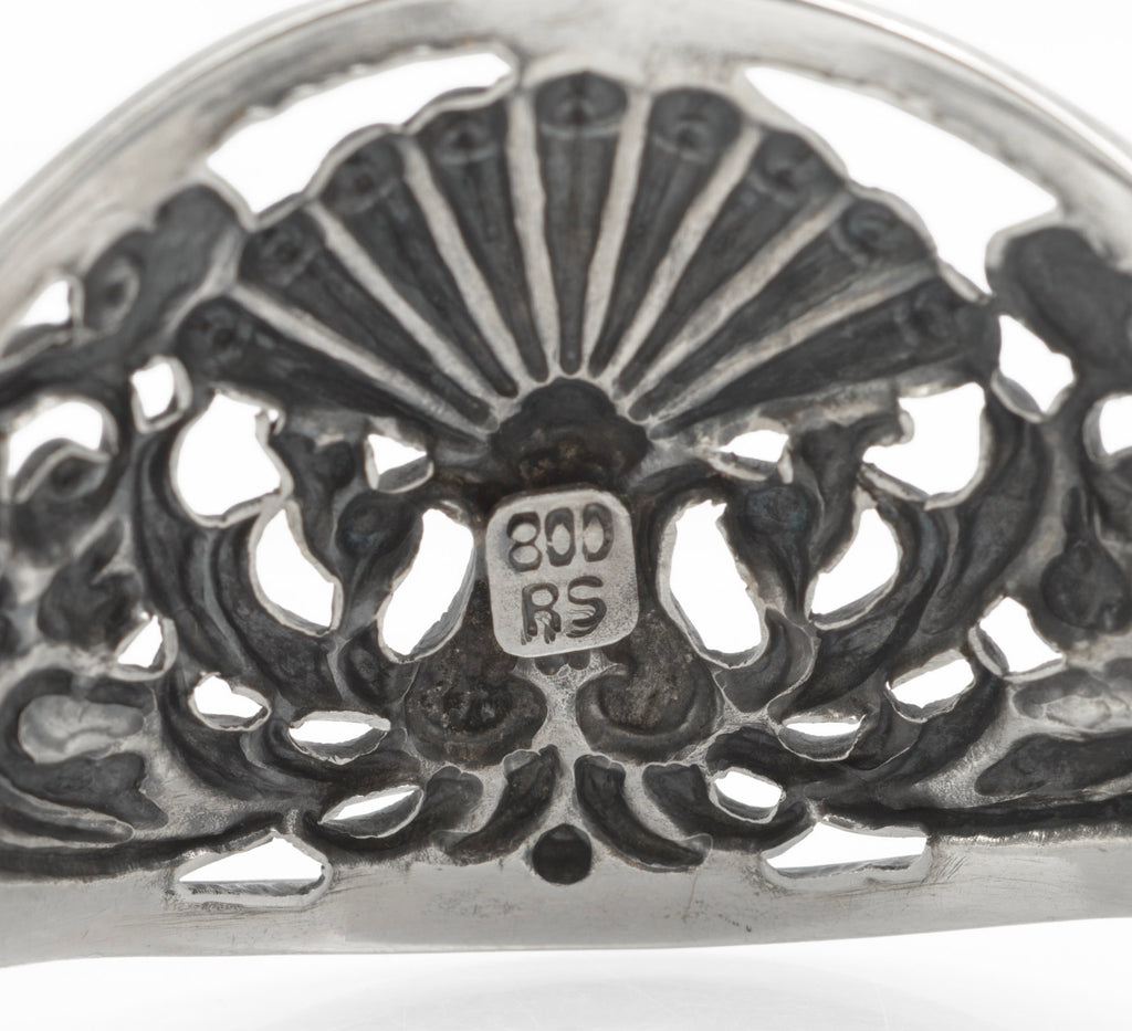 Vintage Yogya Silver Cuff Bangle Pierced Peacock Foliate Design 800 Silver Mid 20th Century - C3083