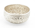 Mid century Thai silver offering bowl with repousse floral decoration viewed from the front
