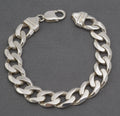 Italian sterling silver flat curb link bracelet, 21cm, broad polished links with Italy and 925 marks - full view