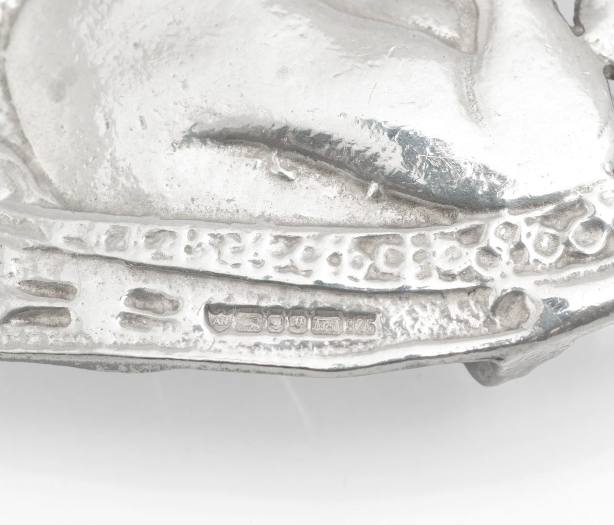 Reverse view of the two sterling silver nurses belt buckle sections showing the conventional fittings