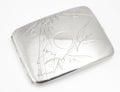Antique Chinese export sterling silver cigarette case opened to show engraved bamboo on both outer faces
