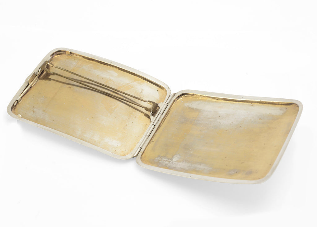 Additional view of the antique Chinese export sterling silver cigarette case showing its rounded corners and bamboo engraving