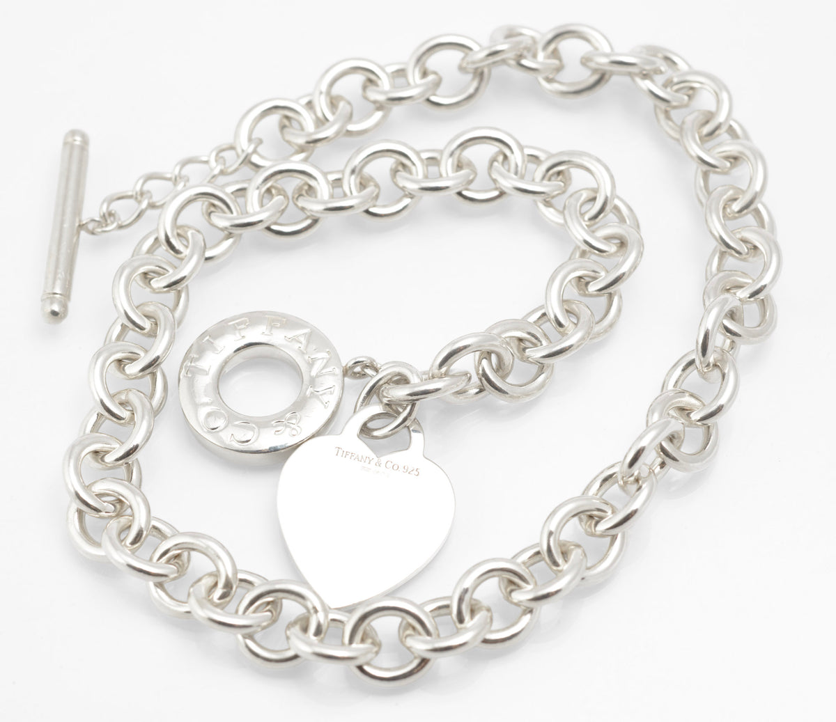 Additional view of vintage Tiffany and Co sterling silver Heart Tag necklace showing the original toggle fastening