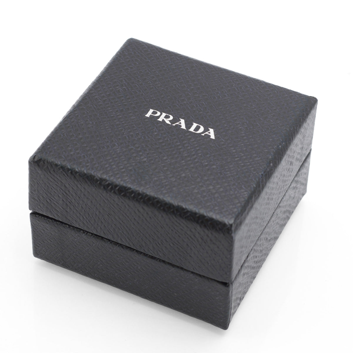 Closed original black Prada presentation box for the vintage sterling silver enamel cufflinks