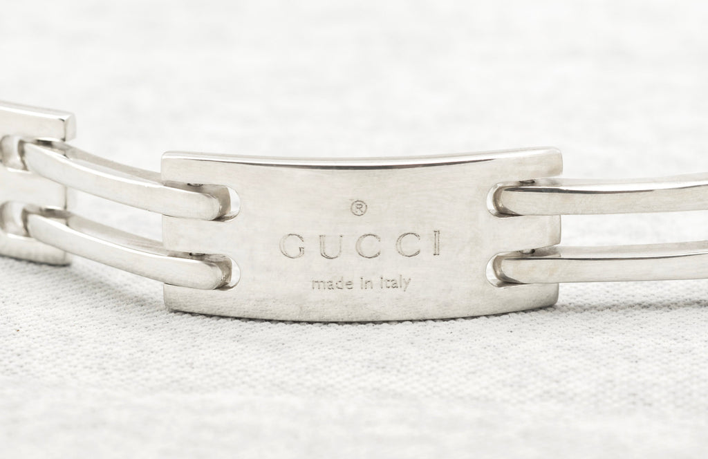 Vintage Gucci sterling silver Logo bracelet with curved panels and double bar links - C3112 view 10