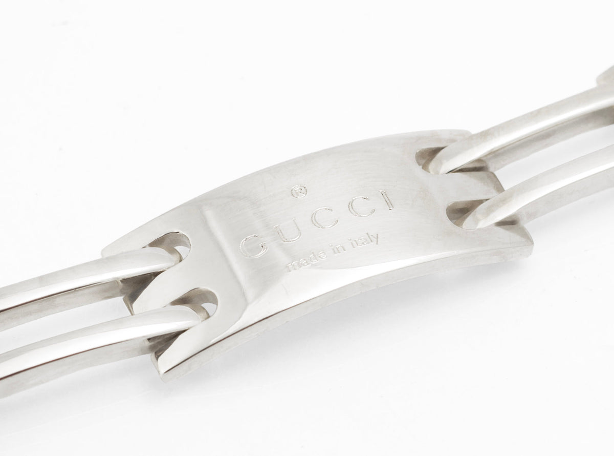 Vintage Gucci sterling silver Logo bracelet with curved panels and double bar links - C3112 view 2