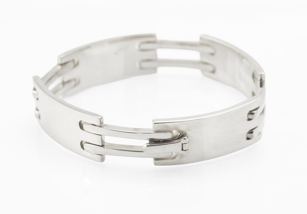 Vintage Gucci sterling silver Logo bracelet with curved panels and double bar links - C3112 view 7
