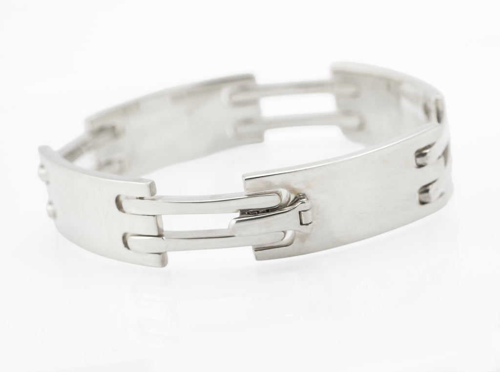 Vintage Gucci sterling silver Logo bracelet with curved panels and double bar links - C3112 view 8