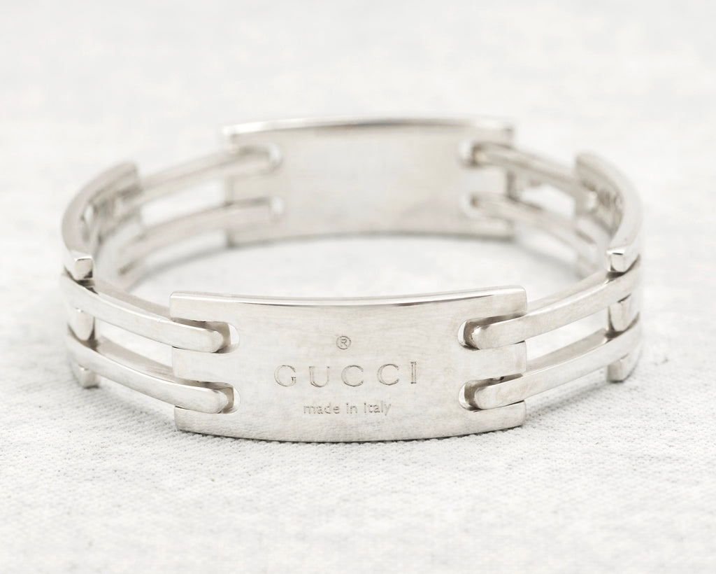 Vintage Gucci sterling silver Logo bracelet with curved panels and double bar links - C3112 view 9