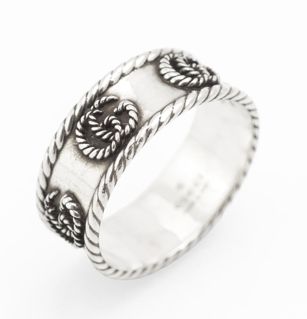 Vintage Gucci sterling silver GG rope twist wide band ring, UK size T - C3113 view 1