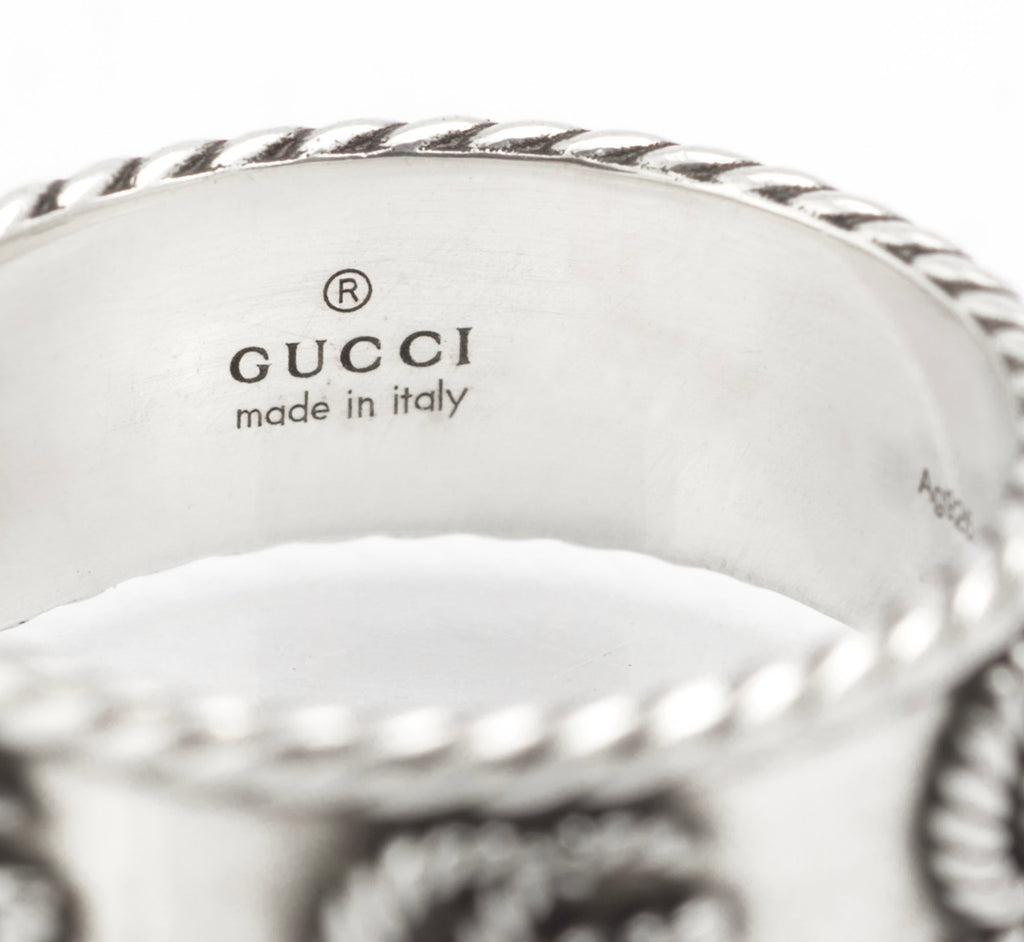 Vintage Gucci sterling silver GG rope twist wide band ring, UK size T - C3113 view 4