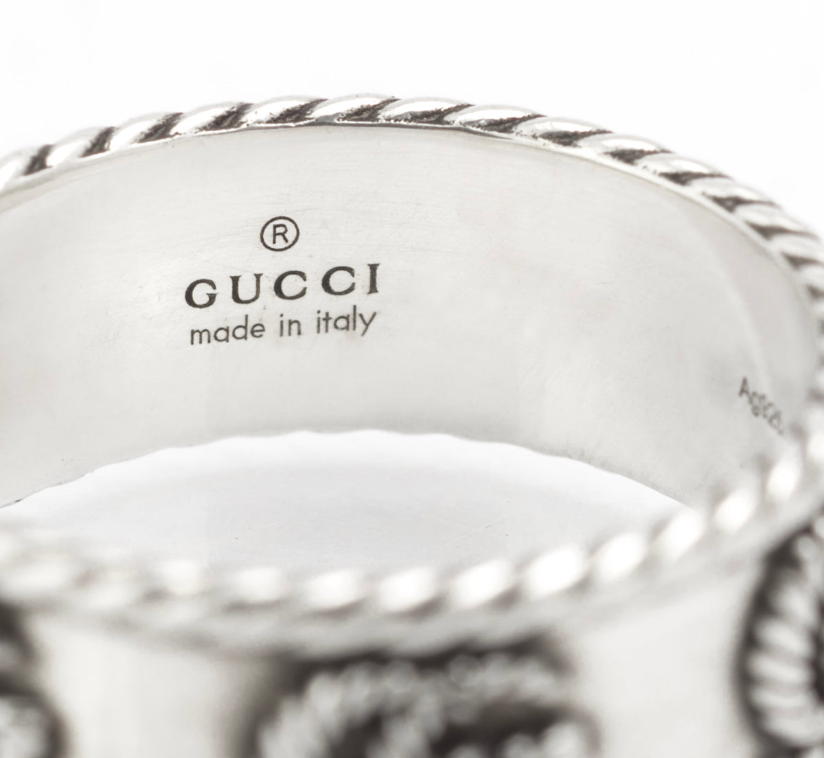 Vintage Gucci sterling silver GG rope twist wide band ring, UK size T - C3113 view 4