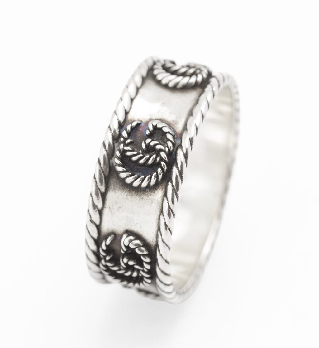 Vintage Gucci sterling silver GG rope twist wide band ring, UK size T - C3113 view 5
