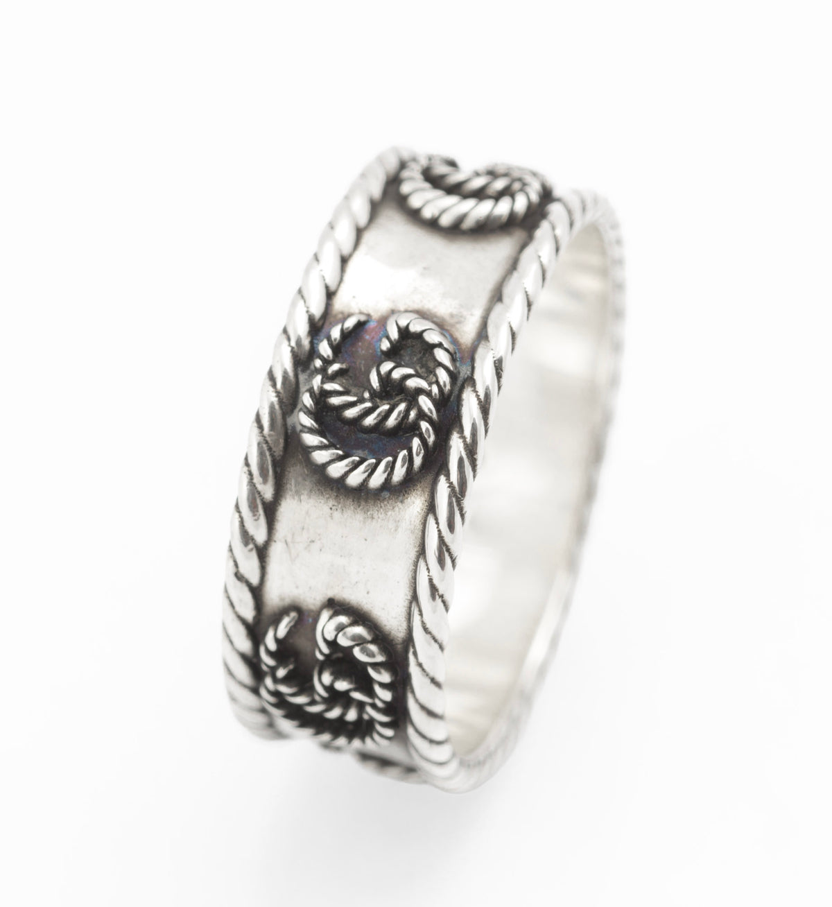 Vintage Gucci sterling silver GG rope twist wide band ring, UK size T - C3113 view 5