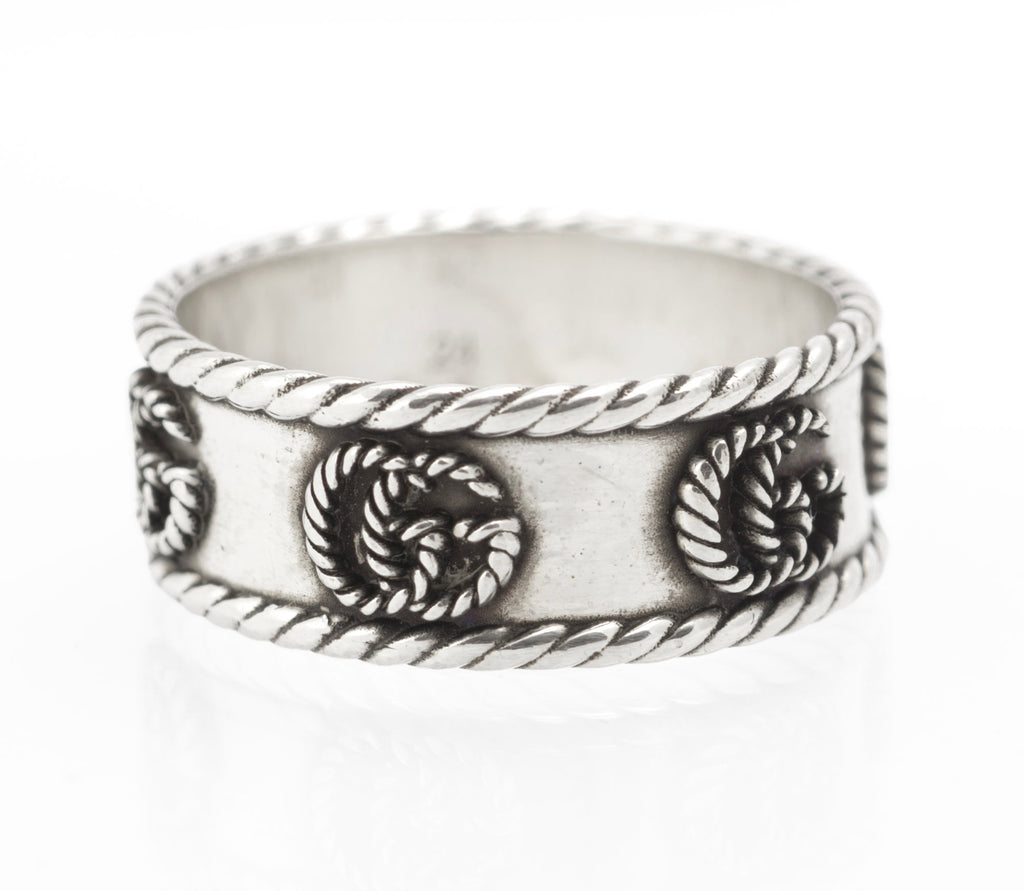Vintage Gucci sterling silver GG rope twist wide band ring, UK size T - C3113 view 6