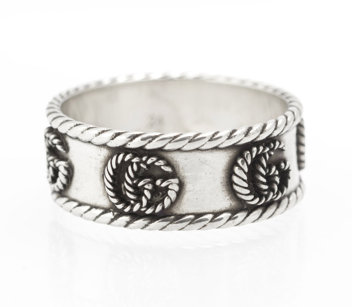 Vintage Gucci sterling silver GG rope twist wide band ring, UK size T - C3113 view 6