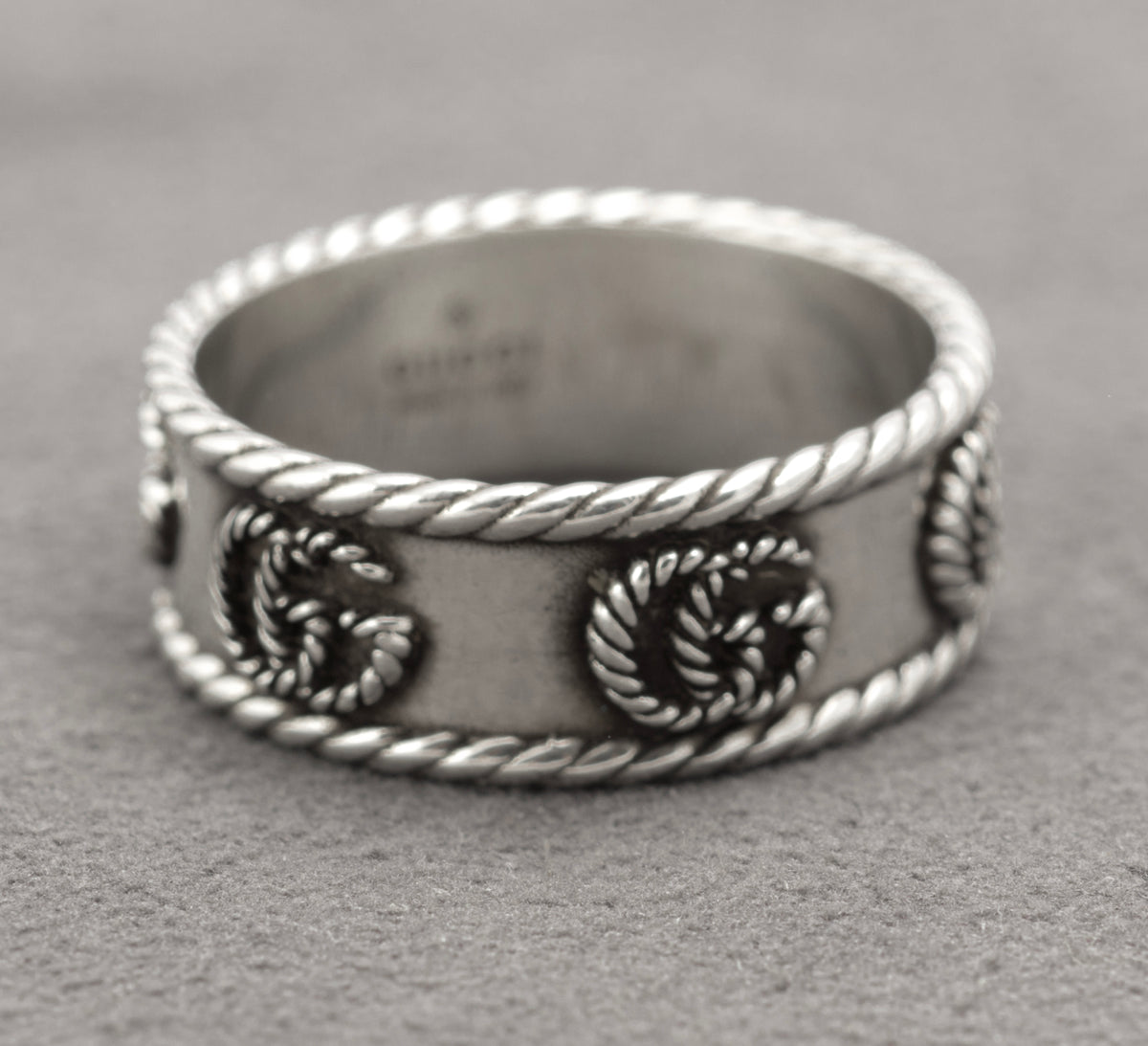Vintage Gucci sterling silver GG rope twist wide band ring, UK size T - C3113 view 7