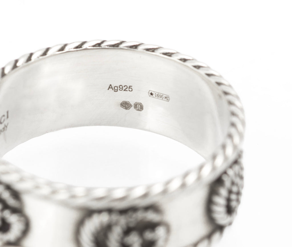 Vintage Gucci sterling silver GG rope twist wide band ring, UK size T - C3113 view 8