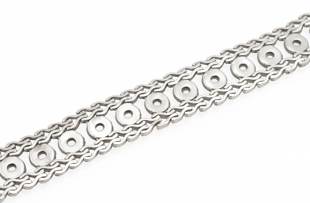 Vintage 1970s sterling silver articulated bracelet with textured discs, London 1974 - C3114 view 7
