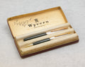 Wyvern Princess fountain pen and mechanical pencil with dark green resin barrels and gold and silver tone fittings
