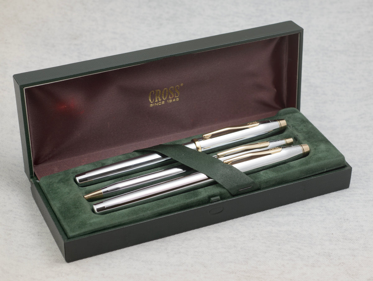 Three piece Cross Medalist pen set in its fitted green case with CROSS SINCE 1846 branding