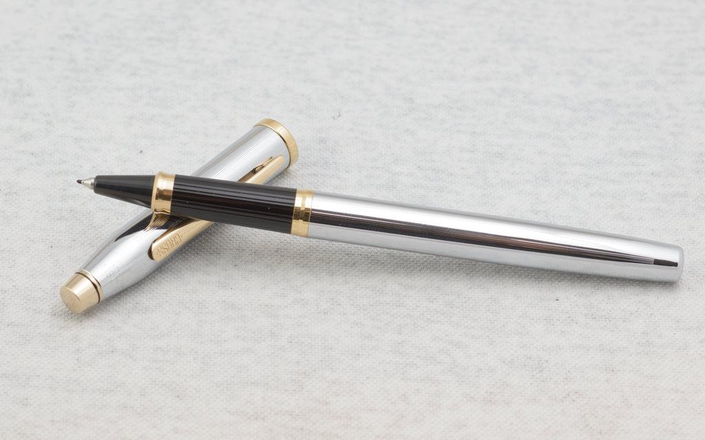 Cross Century II porous point pen with black grip, polished chrome barrel and gold tone trim