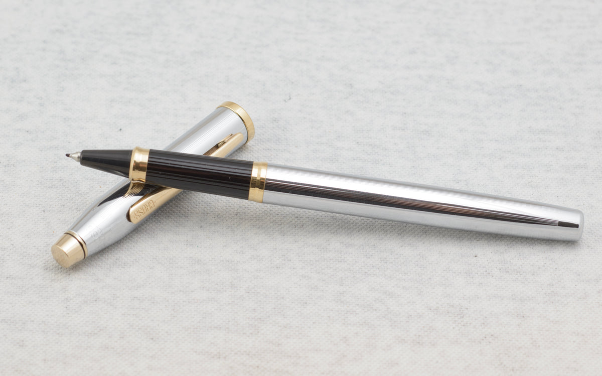 Cross Century II porous point pen with black grip, polished chrome barrel and gold tone trim