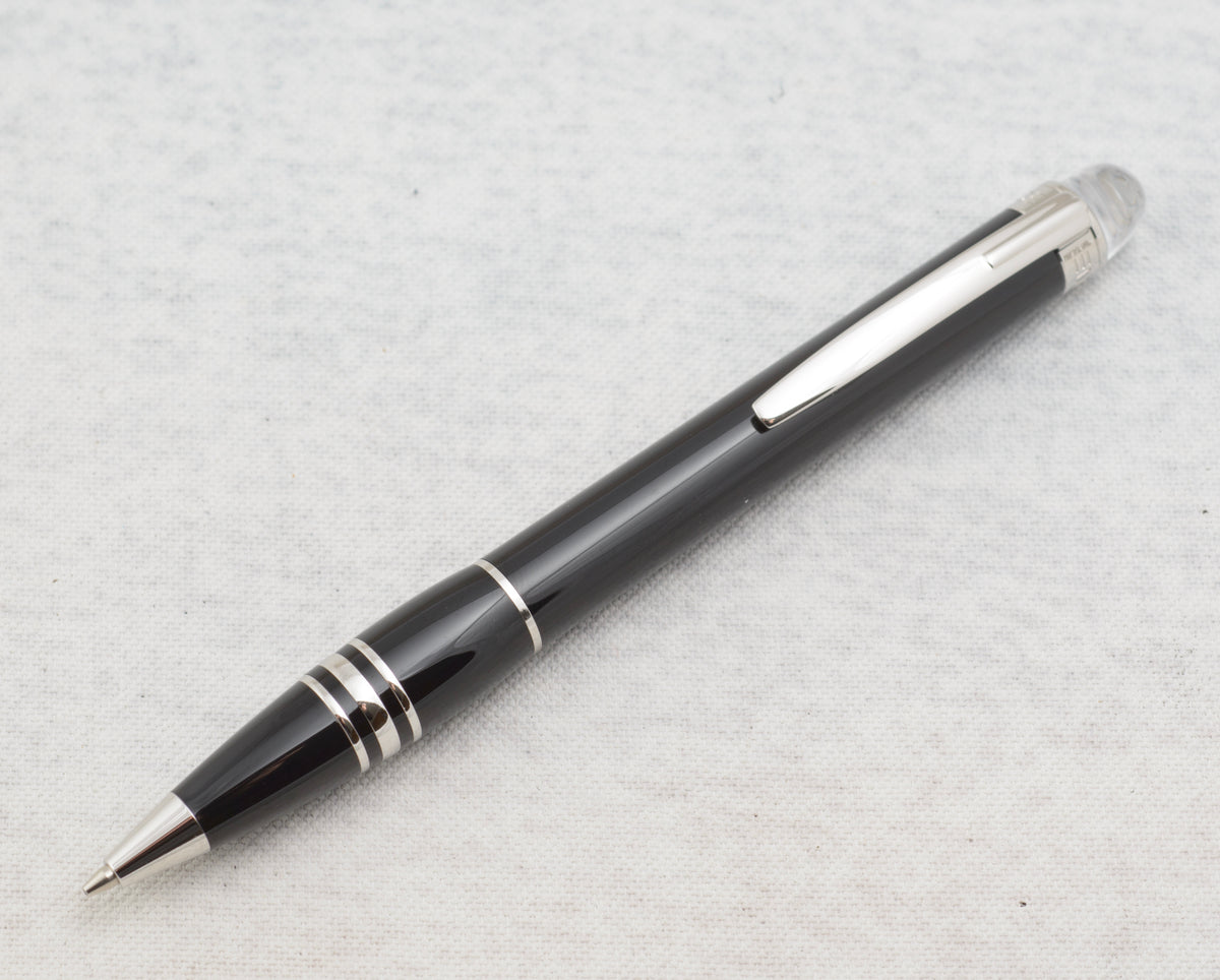 Closed black Montblanc presentation box with white emblem for the StarWalker pencil