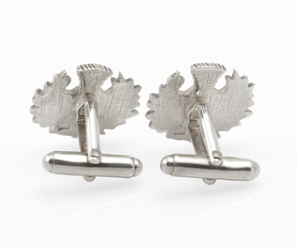 Back view of the cufflinks with the rotating toggle bars turned out