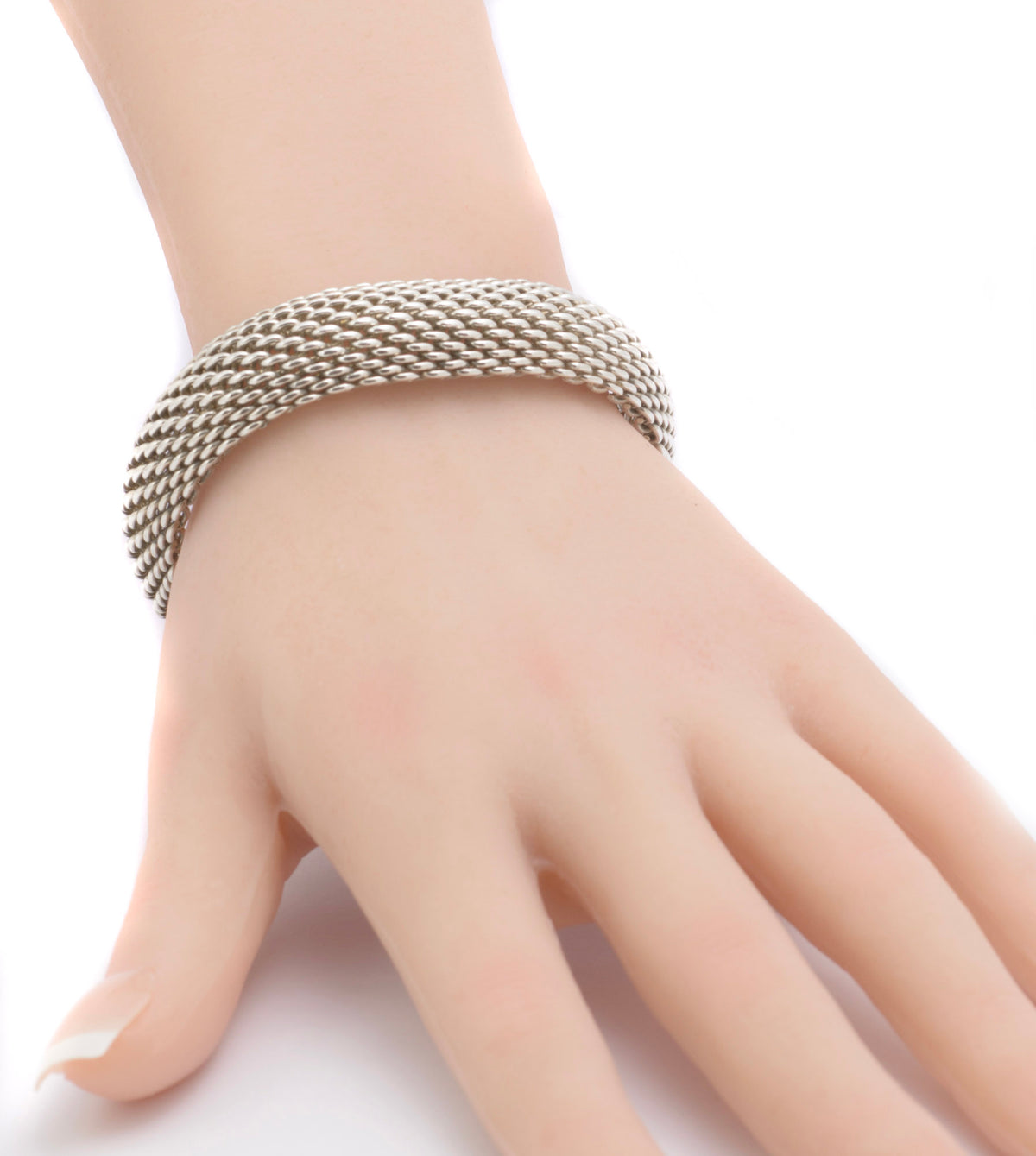 Tiffany & Co Somerset Sterling Silver Mesh Bangle - 15.25mm Wide - London 2007 - C3135