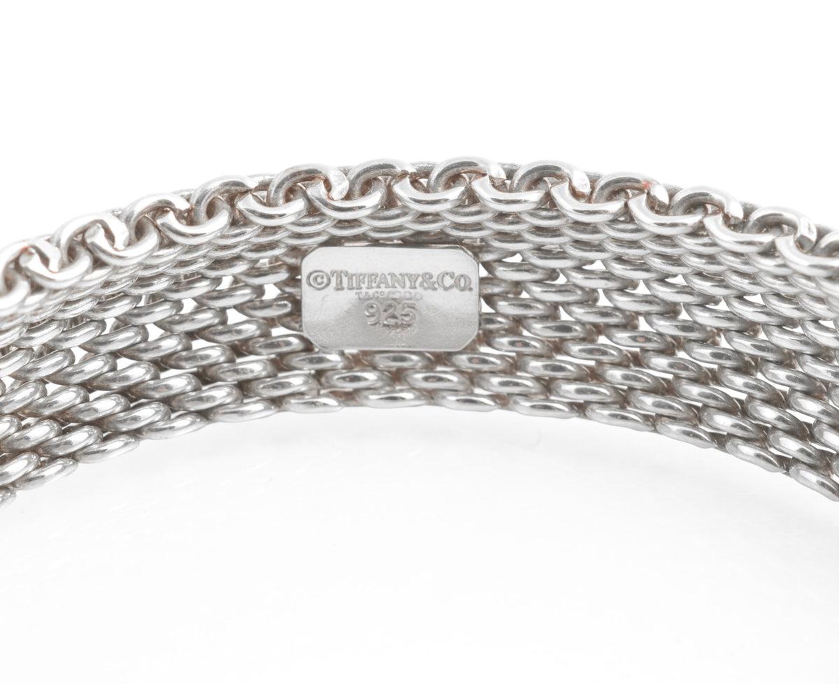 Tiffany & Co Somerset Sterling Silver Mesh Bangle - 15.25mm Wide - London 2007 - C3135