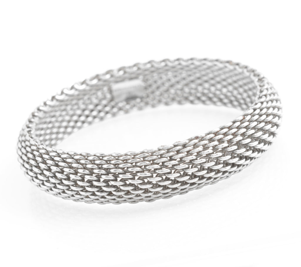 Tiffany & Co Somerset Sterling Silver Mesh Bangle - 15.25mm Wide - London 2007 - C3135