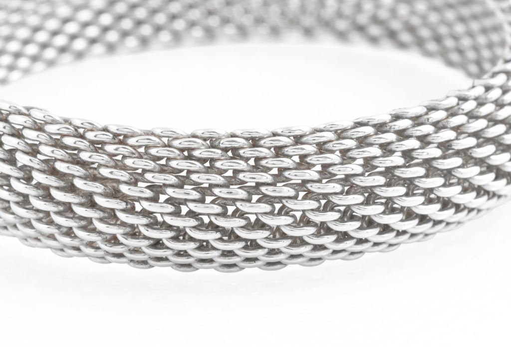 Tiffany & Co Somerset Sterling Silver Mesh Bangle - 15.25mm Wide - London 2007 - C3135