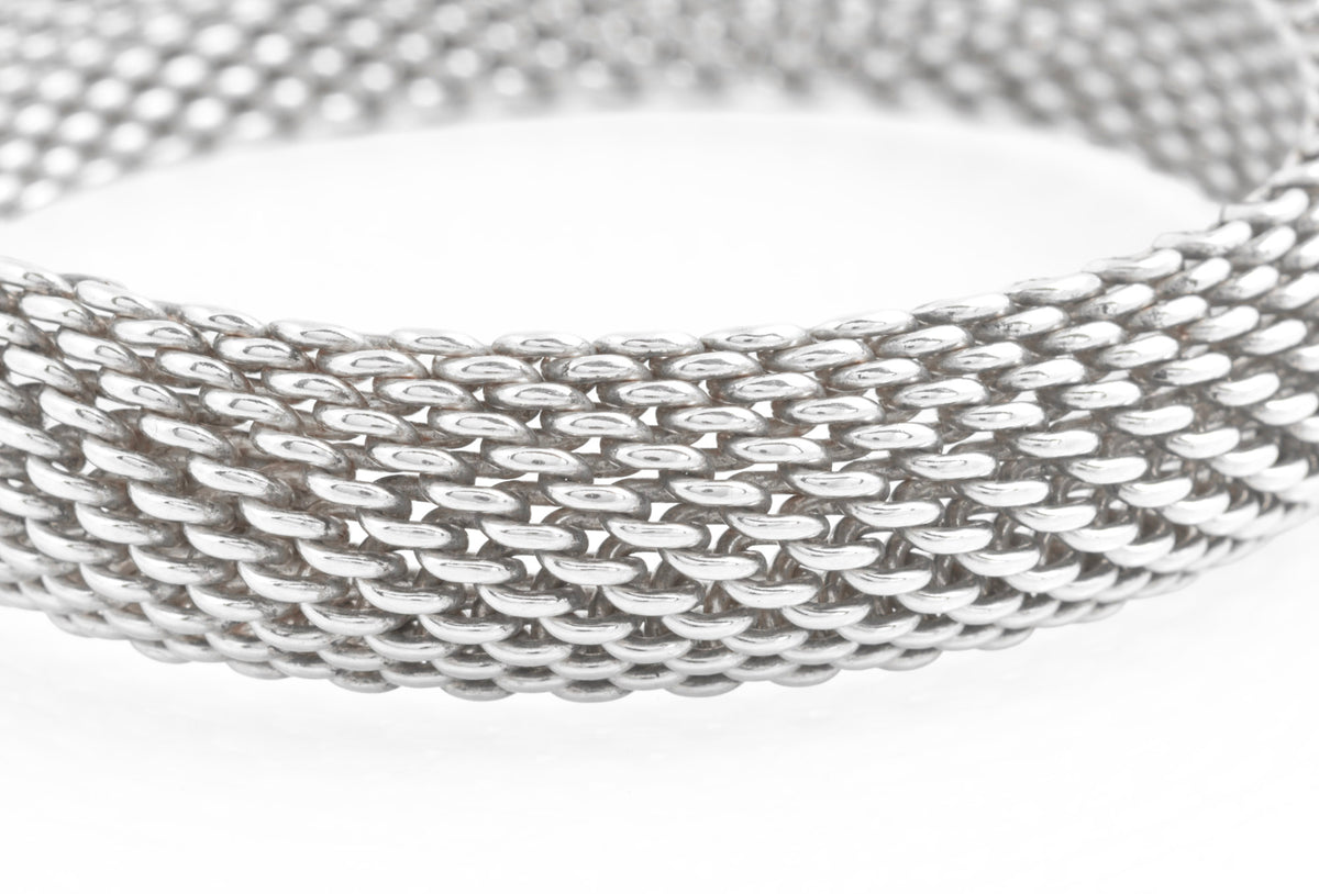 Tiffany & Co Somerset Sterling Silver Mesh Bangle - 15.25mm Wide - London 2007 - C3135