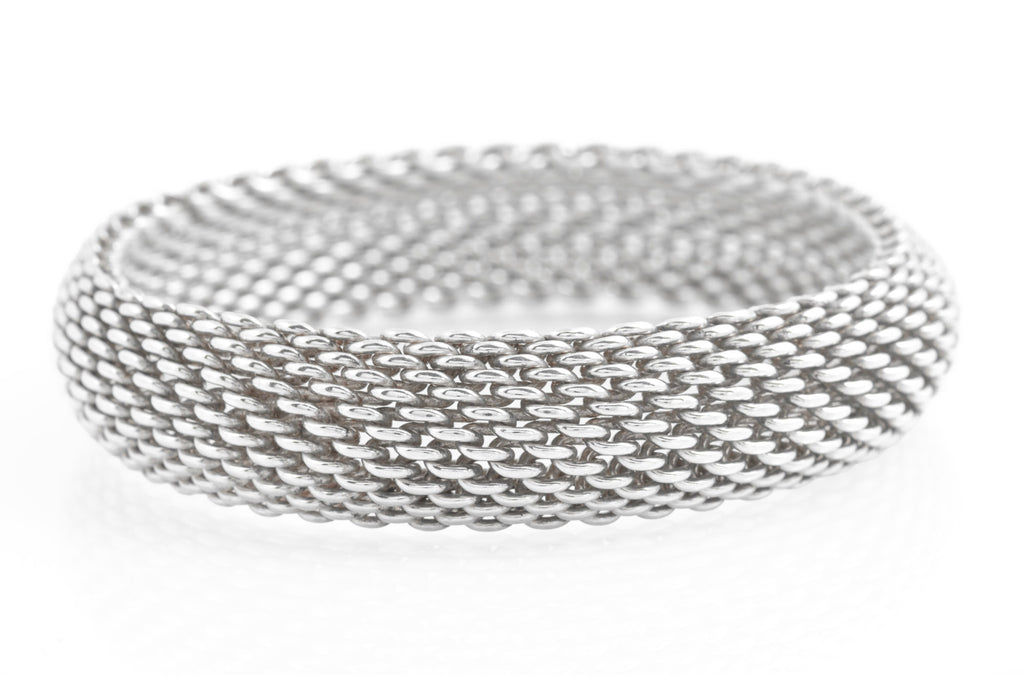 Tiffany & Co Somerset Sterling Silver Mesh Bangle - 15.25mm Wide - London 2007 - C3135