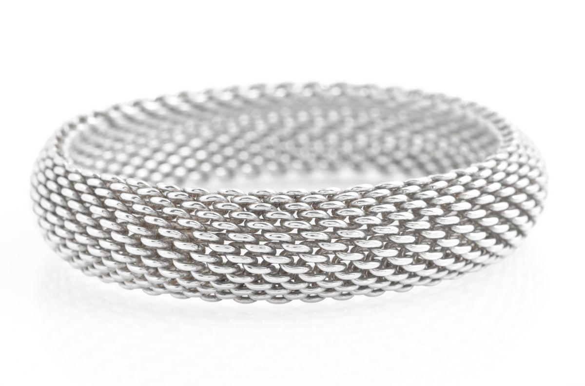 Tiffany & Co Somerset Sterling Silver Mesh Bangle - 15.25mm Wide - London 2007 - C3135