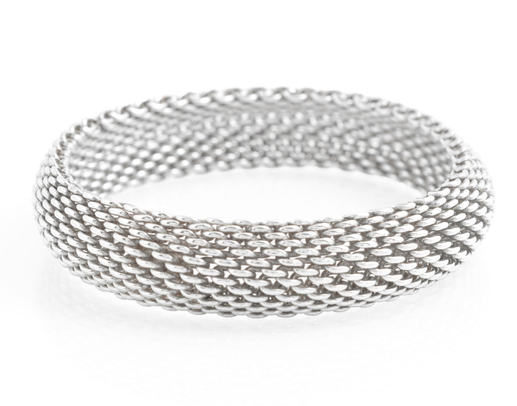 Tiffany & Co Somerset Sterling Silver Mesh Bangle - 15.25mm Wide - London 2007 - C3135
