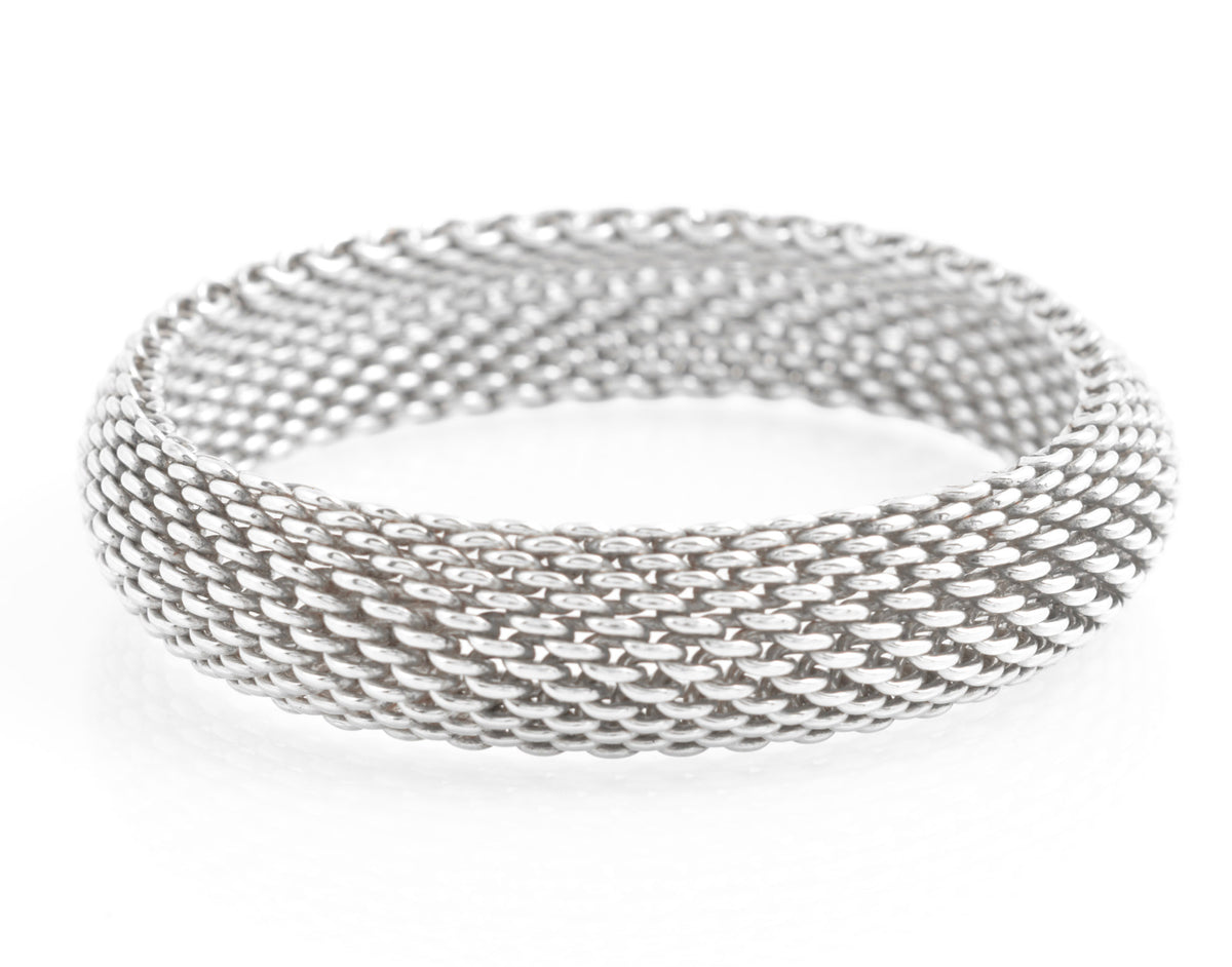 Tiffany & Co Somerset Sterling Silver Mesh Bangle - 15.25mm Wide - London 2007 - C3135