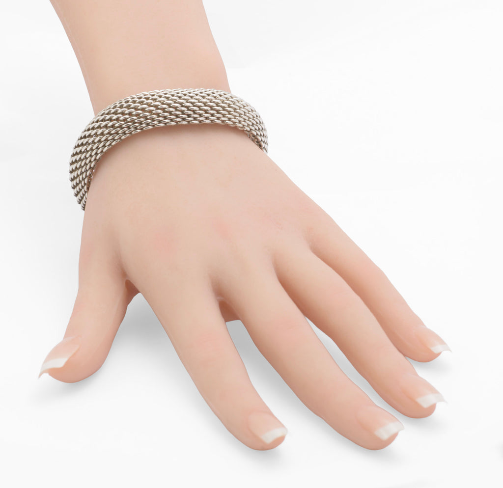 Tiffany & Co Somerset Sterling Silver Mesh Bangle - 15.25mm Wide - London 2007 - C3135